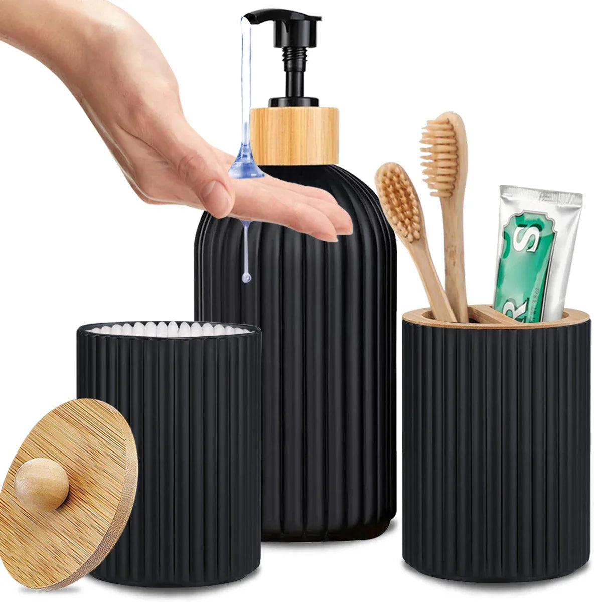 Bamboo-Accented Space-Saving Bathroom Organizer Set (3-Piece)
