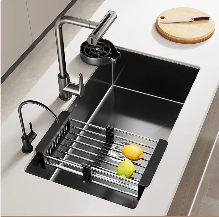 Black Stainless Steel Single-Bowl Undermount Sink Set (Includes Waterfall Faucet & Soap Dispenser)