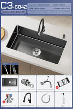 Black Stainless Steel Single-Bowl Undermount Sink Set (Includes Waterfall Faucet & Soap Dispenser)