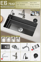 Black Stainless Steel Single-Bowl Undermount Sink Set (Includes Waterfall Faucet & Soap Dispenser)