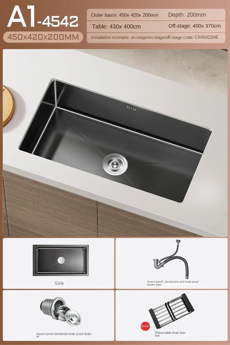 Black Stainless Steel Single-Bowl Undermount Sink Set (Includes Waterfall Faucet & Soap Dispenser)