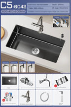 Black Stainless Steel Single-Bowl Undermount Sink Set (Includes Waterfall Faucet & Soap Dispenser)