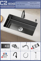 Black Stainless Steel Single-Bowl Undermount Sink Set (Includes Waterfall Faucet & Soap Dispenser)