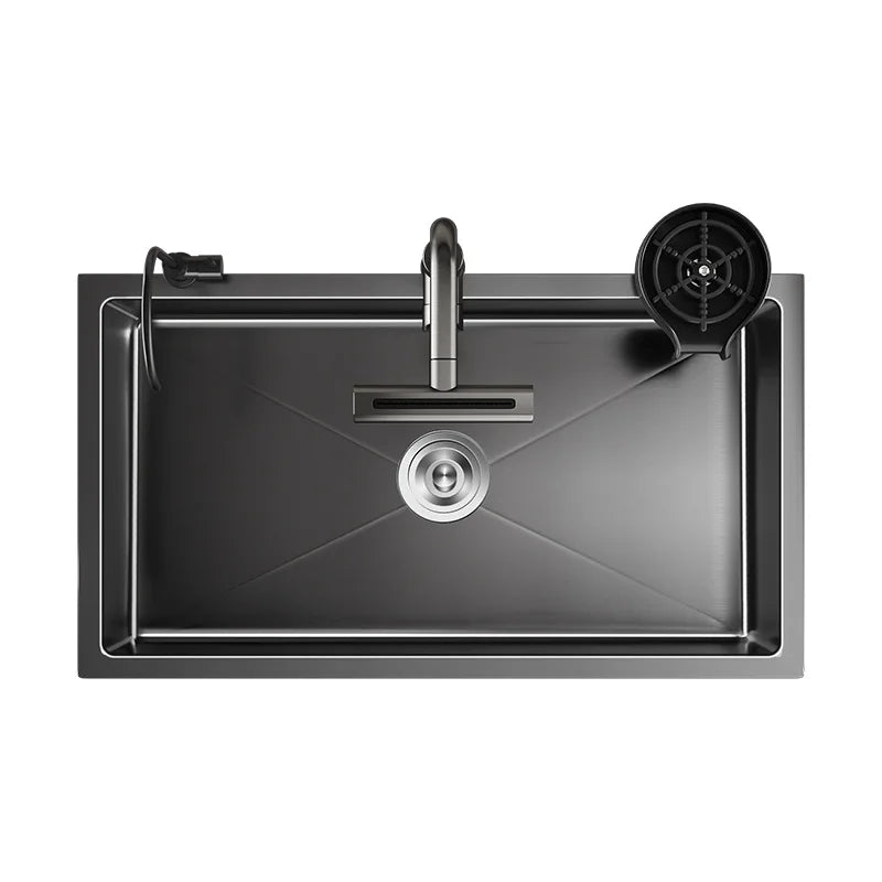Black Stainless Steel Single-Bowl Undermount Sink Set (Includes Waterfall Faucet & Soap Dispenser)