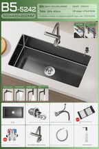 Black Stainless Steel Single-Bowl Undermount Sink Set (Includes Waterfall Faucet & Soap Dispenser)