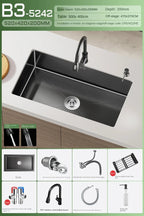 Black Stainless Steel Single-Bowl Undermount Sink Set (Includes Waterfall Faucet & Soap Dispenser)