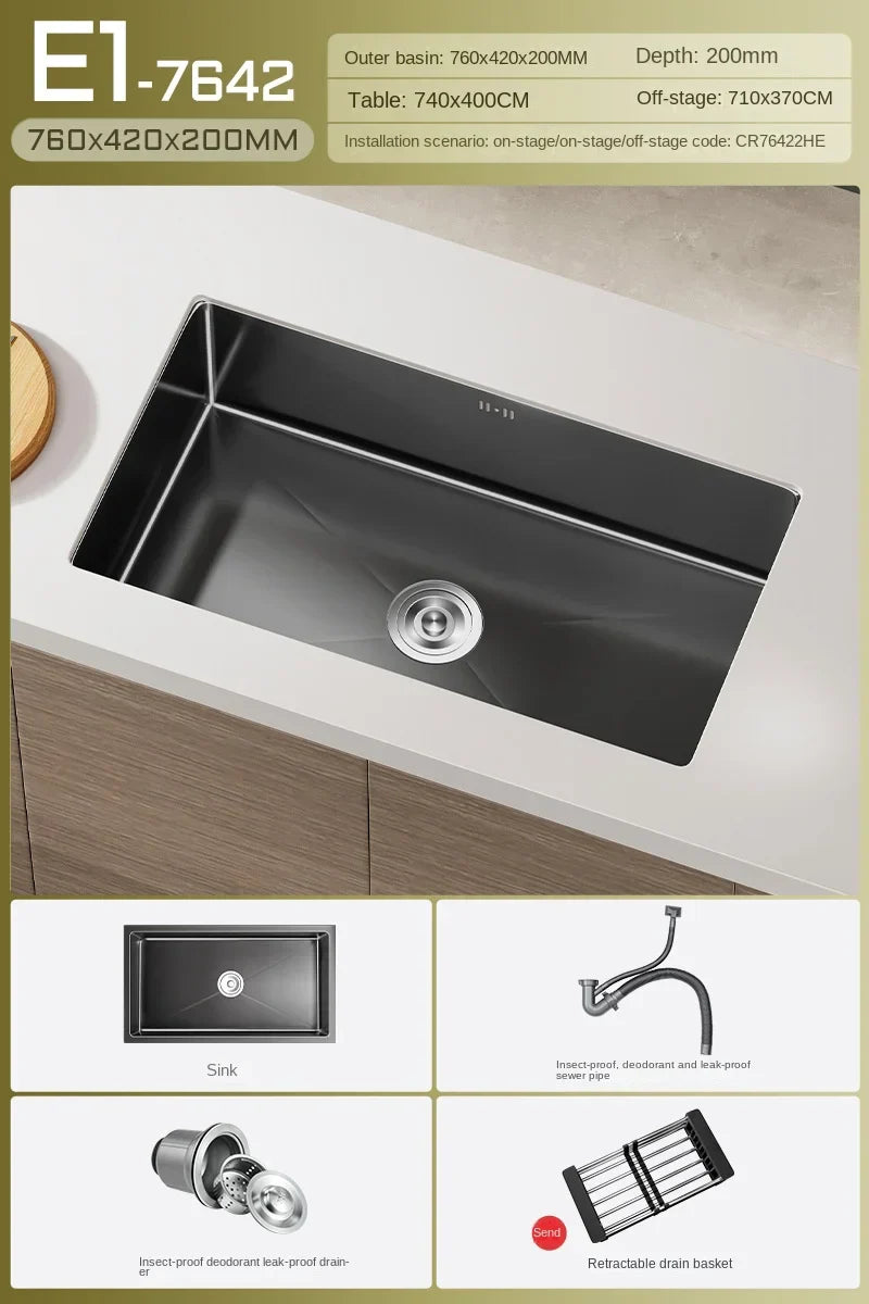 Black Stainless Steel Single-Bowl Undermount Sink Set (Includes Waterfall Faucet & Soap Dispenser)