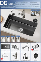Black Stainless Steel Single-Bowl Undermount Sink Set (Includes Waterfall Faucet & Soap Dispenser)