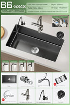 Black Stainless Steel Single-Bowl Undermount Sink Set (Includes Waterfall Faucet & Soap Dispenser)