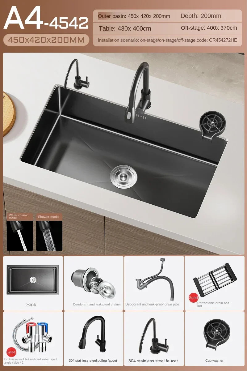 Black Stainless Steel Single-Bowl Undermount Sink Set (Includes Waterfall Faucet & Soap Dispenser)