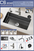 Black Stainless Steel Single-Bowl Undermount Sink Set (Includes Waterfall Faucet & Soap Dispenser)
