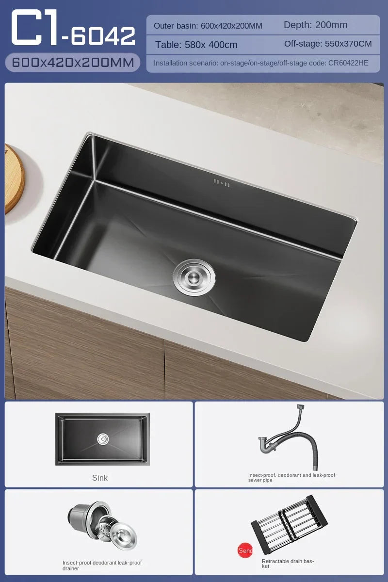 Black Stainless Steel Single-Bowl Undermount Sink Set (Includes Waterfall Faucet & Soap Dispenser)