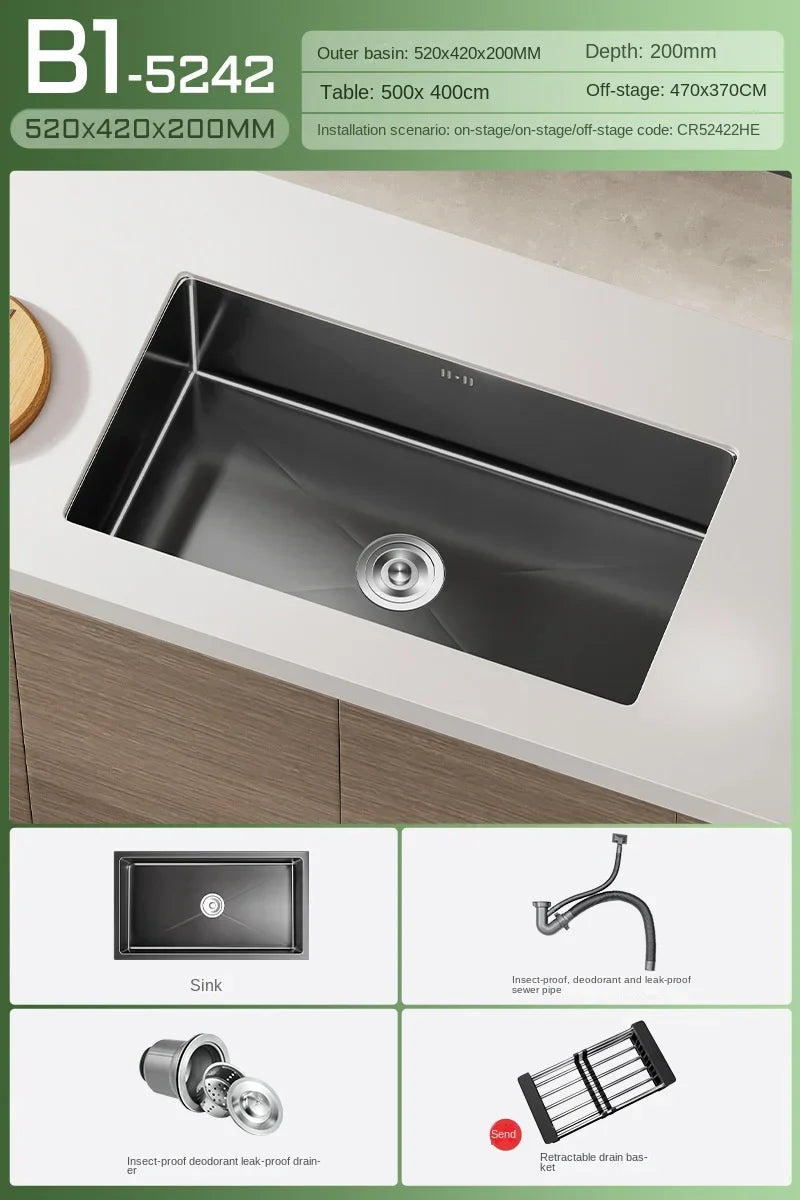 Black Stainless Steel Single-Bowl Undermount Sink Set (Includes Waterfall Faucet & Soap Dispenser)