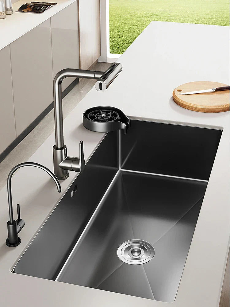 Black Stainless Steel Single-Bowl Undermount Sink Set (Includes Waterfall Faucet & Soap Dispenser)