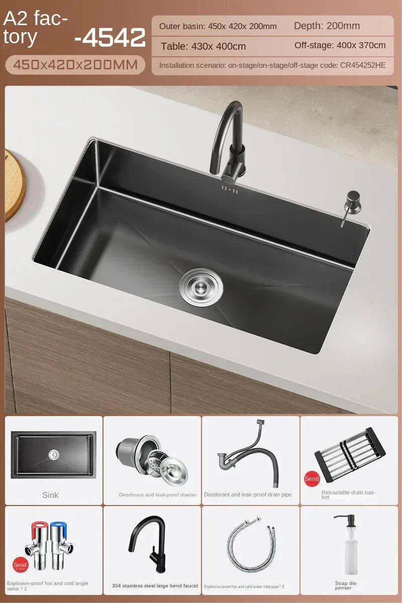 Black Stainless Steel Single-Bowl Undermount Sink Set (Includes Waterfall Faucet & Soap Dispenser)