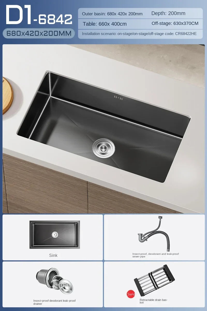 Black Stainless Steel Single-Bowl Undermount Sink Set (Includes Waterfall Faucet & Soap Dispenser)