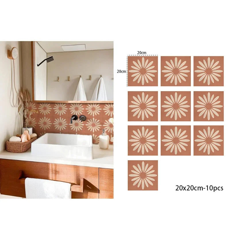 Bohemian Terracotta Self-Adhesive Tile Stickers (Set of 10)