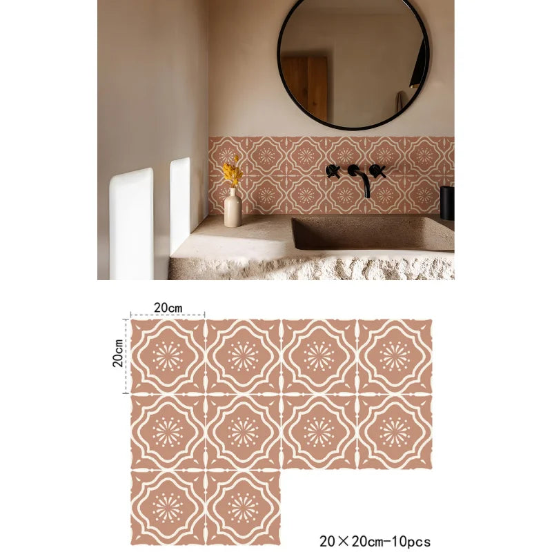 Bohemian Terracotta Self-Adhesive Tile Stickers (Set of 10)