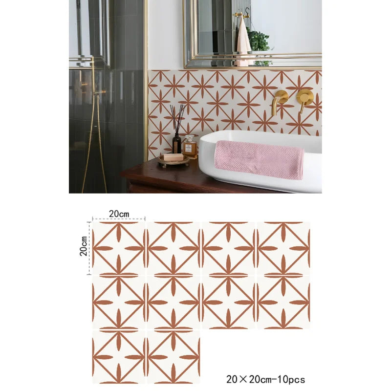 Bohemian Terracotta Self-Adhesive Tile Stickers (Set of 10)