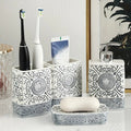 Boho Hand-Painted Ceramic Bathroom Accessory Set (4-Piece)