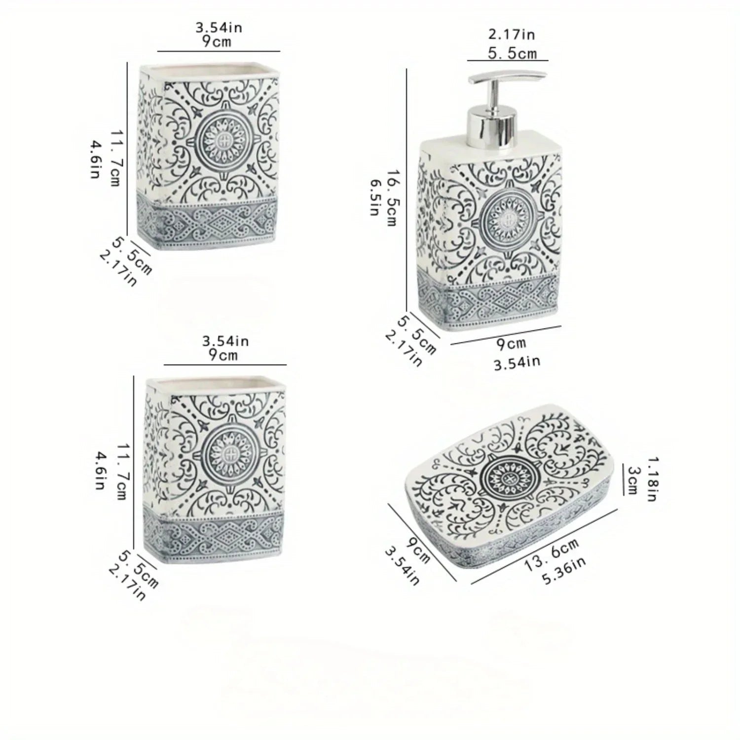 Boho Hand-Painted Ceramic Bathroom Accessory Set (4-Piece)
