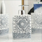 Boho Hand-Painted Ceramic Bathroom Accessory Set (4-Piece)