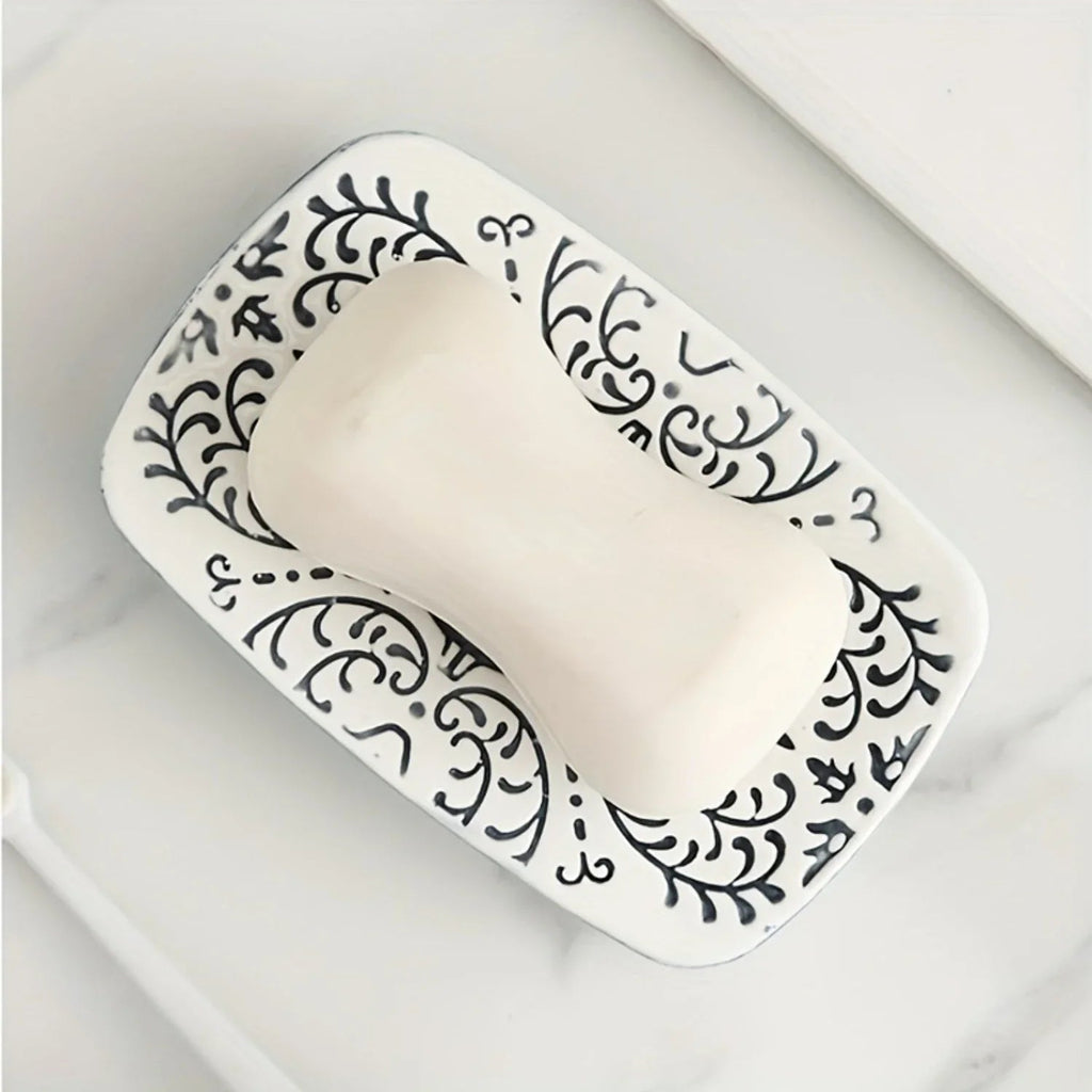 Boho Hand-Painted Ceramic Bathroom Accessory Set (4-Piece)