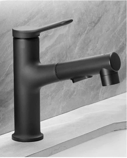 Brass Pull-Out Bathroom Faucet With Ceramic Valve (Single-Hole)