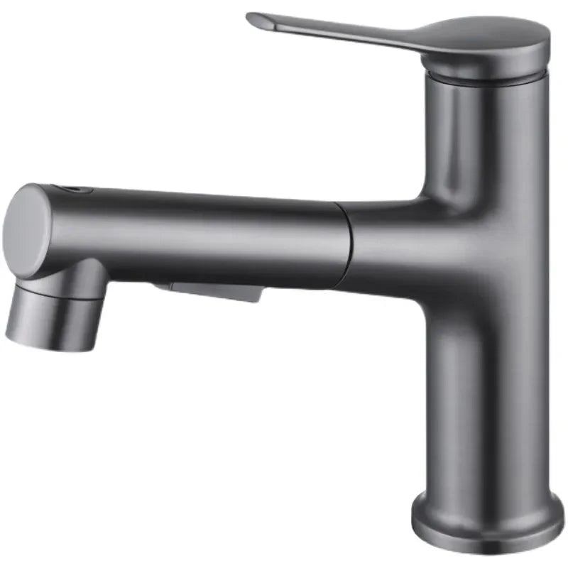Brass Pull-Out Bathroom Faucet With Ceramic Valve (Single-Hole)