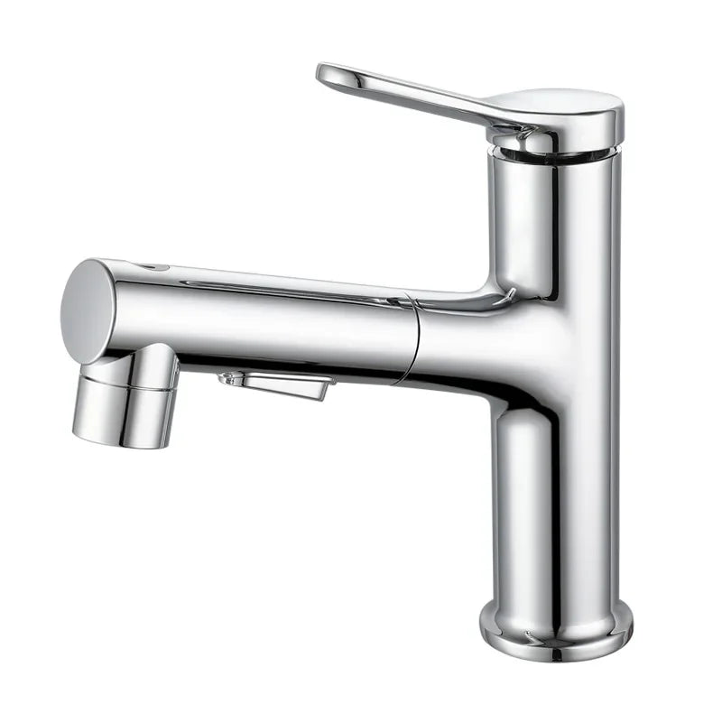 Brass Pull-Out Bathroom Faucet With Ceramic Valve (Single-Hole)