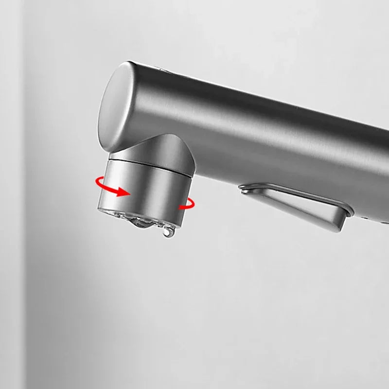 Brass Pull-Out Bathroom Faucet With Ceramic Valve (Single-Hole)