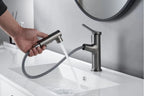Brass Pull-Out Bathroom Faucet With Ceramic Valve (Single-Hole)