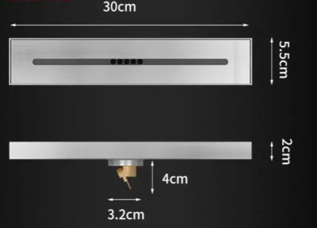 Brushed 304 Stainless Odor-Blocking Linear Shower Drain (Tile-Flush)