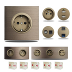 Brushed Aluminum Flush-Mount Schuko Wall Outlet (USB & CAT6)