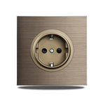 Brushed Aluminum Flush-Mount Schuko Wall Outlet (USB & CAT6)