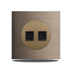 Brushed Aluminum Flush-Mount Schuko Wall Outlet (USB & CAT6)