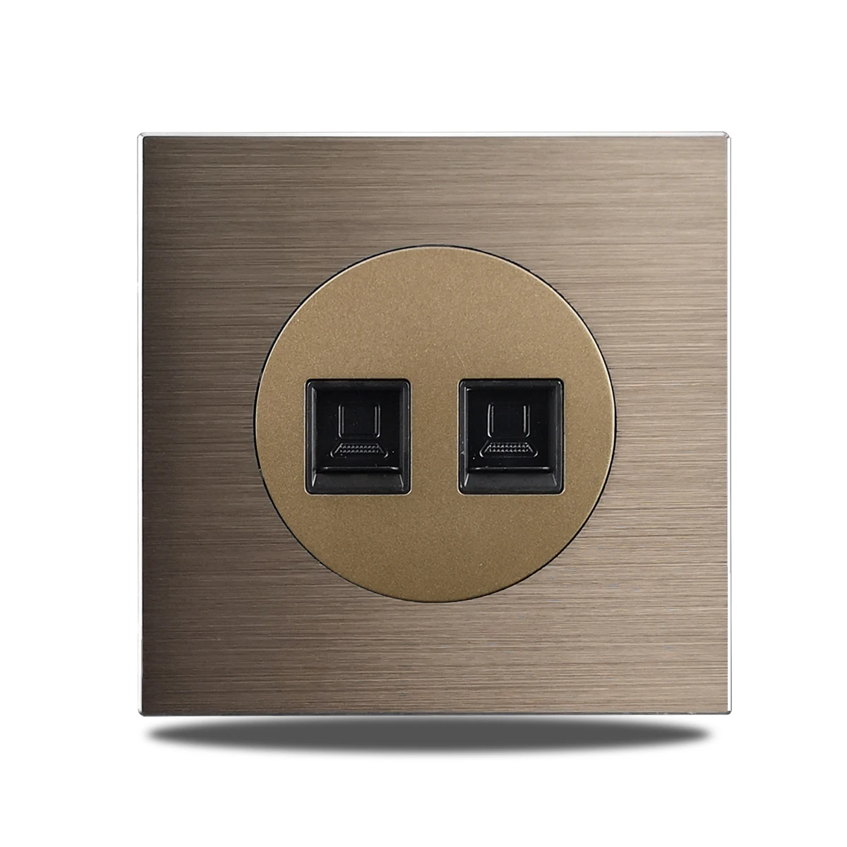 Brushed Aluminum Flush-Mount Schuko Wall Outlet (USB & CAT6)