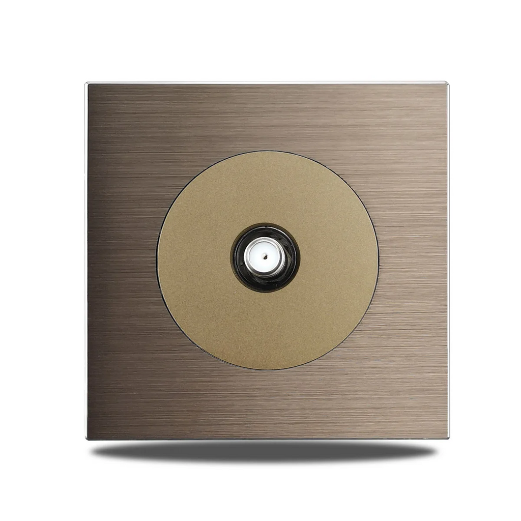 Brushed Aluminum Flush-Mount Schuko Wall Outlet (USB & CAT6)