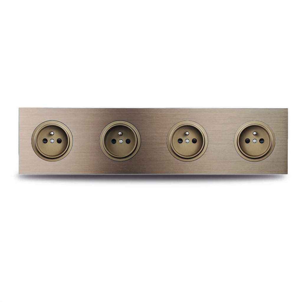 Brushed Aluminum Flush-Mount Schuko Wall Outlet (USB & CAT6)