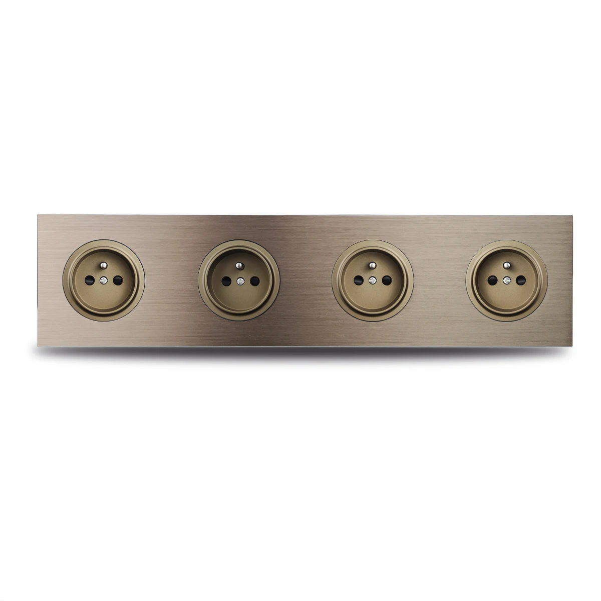Brushed Aluminum Flush-Mount Schuko Wall Outlet (USB & CAT6)
