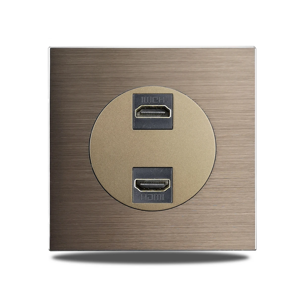 Brushed Aluminum Flush-Mount Schuko Wall Outlet (USB & CAT6)