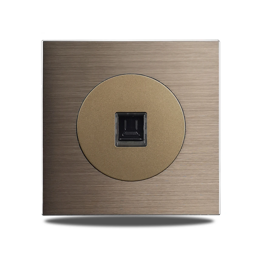 Brushed Aluminum Flush-Mount Schuko Wall Outlet (USB & CAT6)