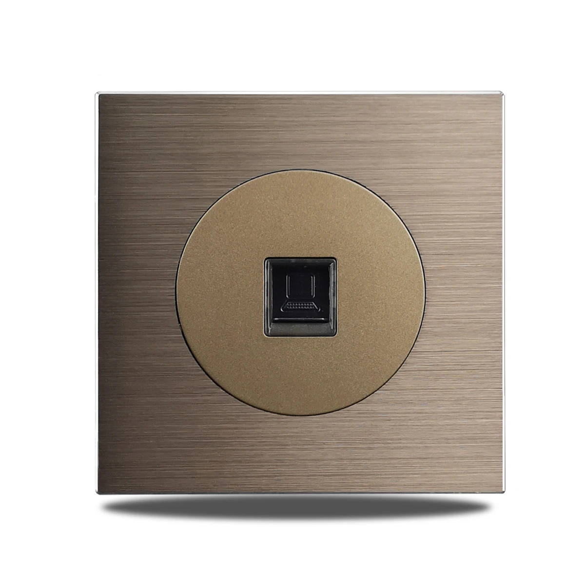 Brushed Aluminum Flush-Mount Schuko Wall Outlet (USB & CAT6)