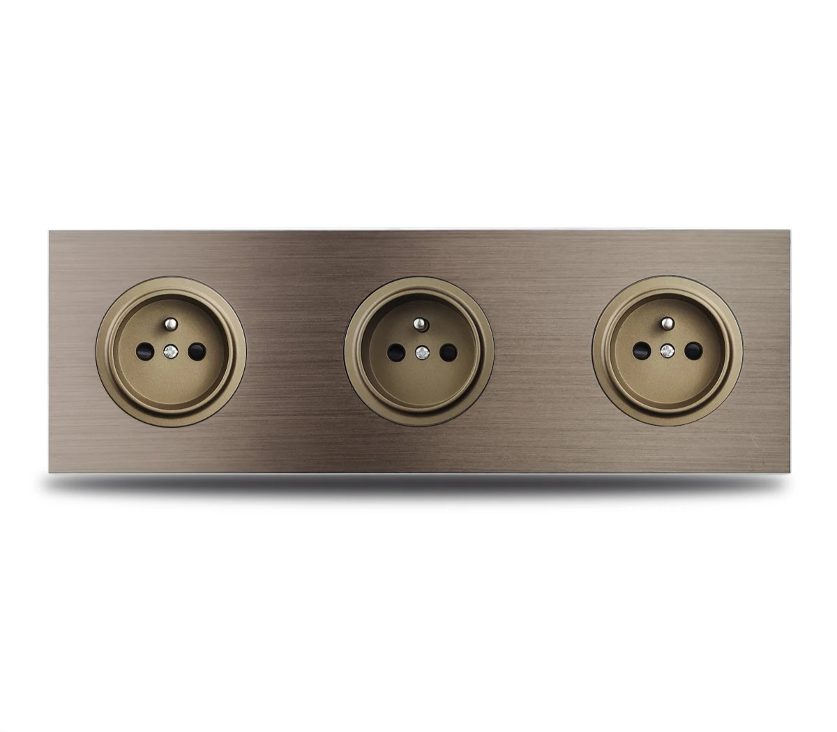 Brushed Aluminum Flush-Mount Schuko Wall Outlet (USB & CAT6)