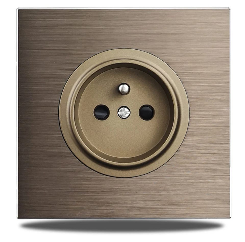 Brushed Aluminum Flush-Mount Schuko Wall Outlet (USB & CAT6)