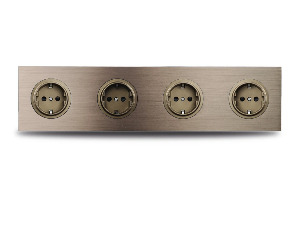 Brushed Aluminum Flush-Mount Schuko Wall Outlet (USB & CAT6)