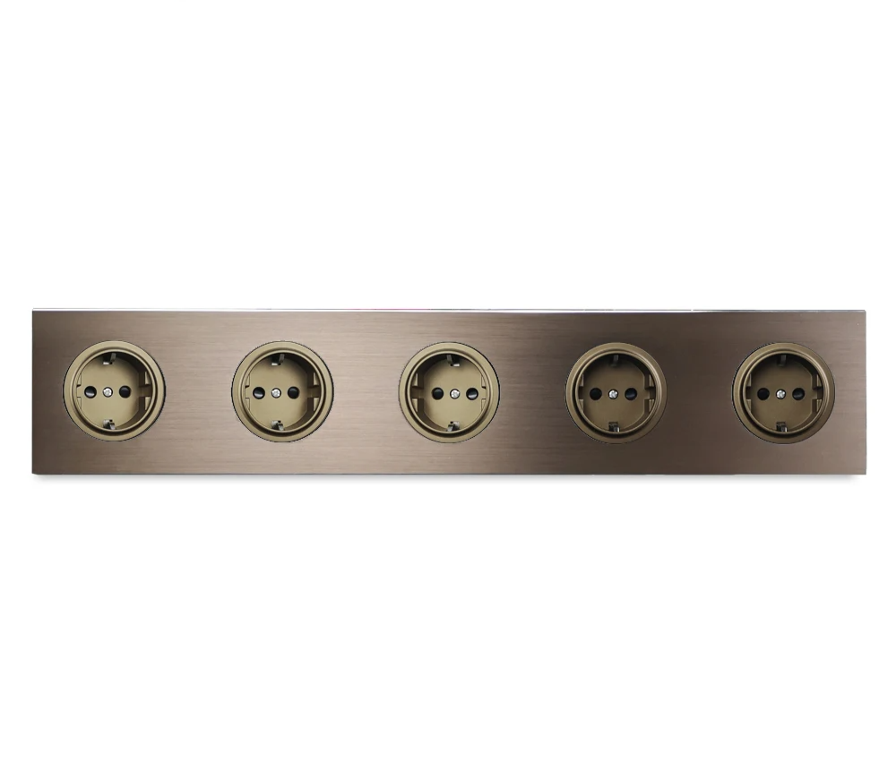 Brushed Aluminum Flush-Mount Schuko Wall Outlet (USB & CAT6)