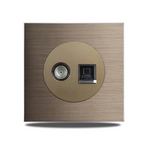 Brushed Aluminum Flush-Mount Schuko Wall Outlet (USB & CAT6)