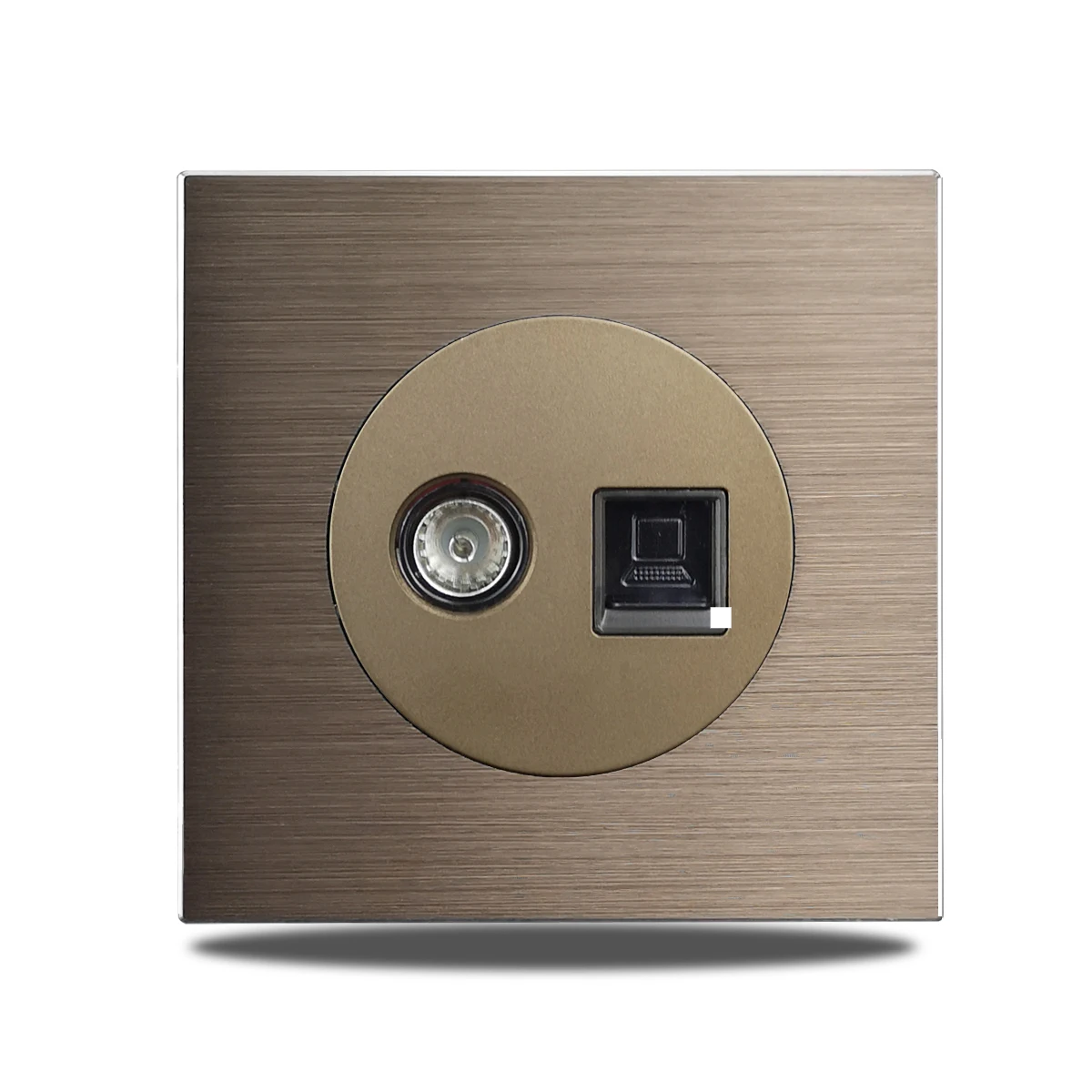 Brushed Aluminum Flush-Mount Schuko Wall Outlet (USB & CAT6)