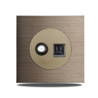 Brushed Aluminum Flush-Mount Schuko Wall Outlet (USB & CAT6)
